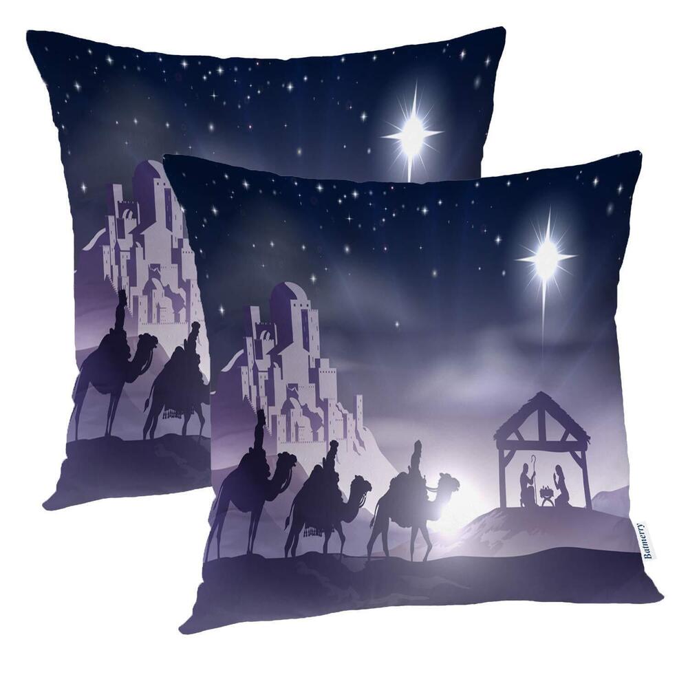 9705 Set of 2 Merry Christmas Decorative Pillow Covers 18x18 inch,Christian